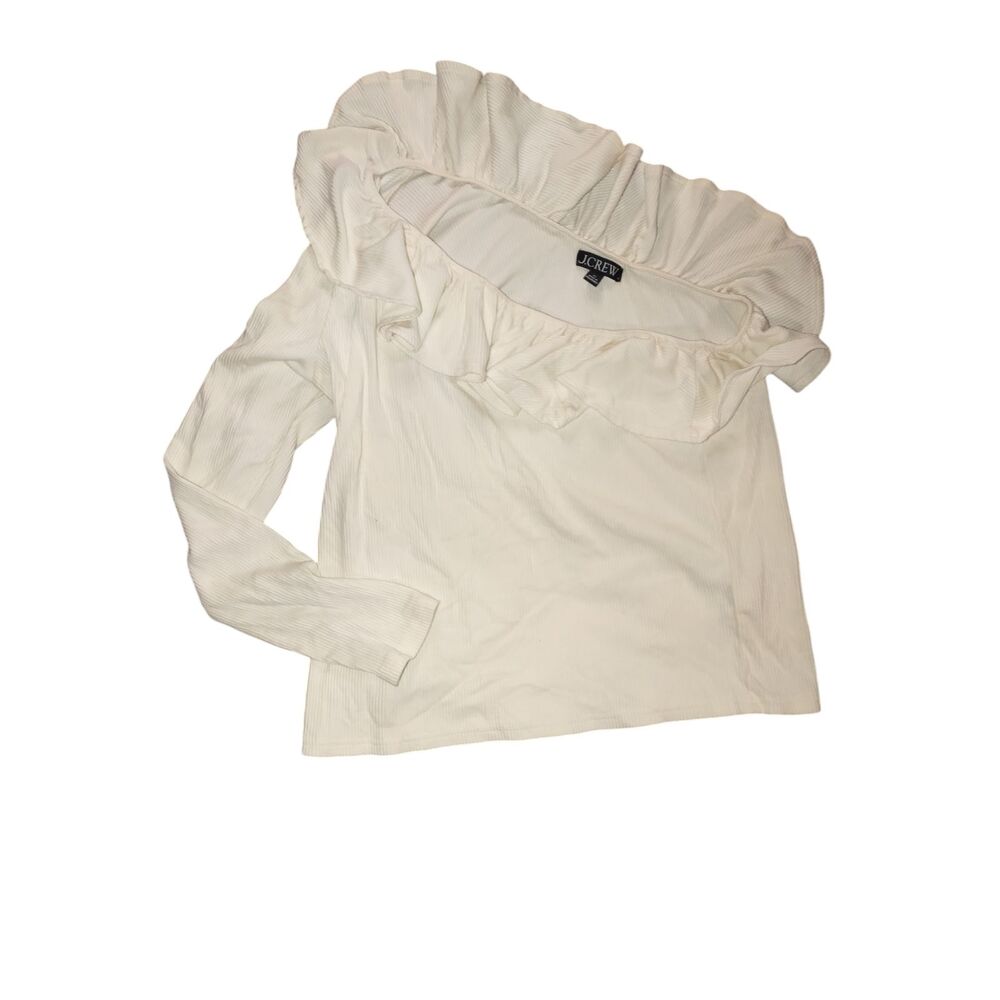 J Crew Womens XL Cream Ruffle Neck Long Sleeve Top Romantic‎ Classic Vintage